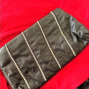 Glamorous Black Clutch with Rhinestone Stripes